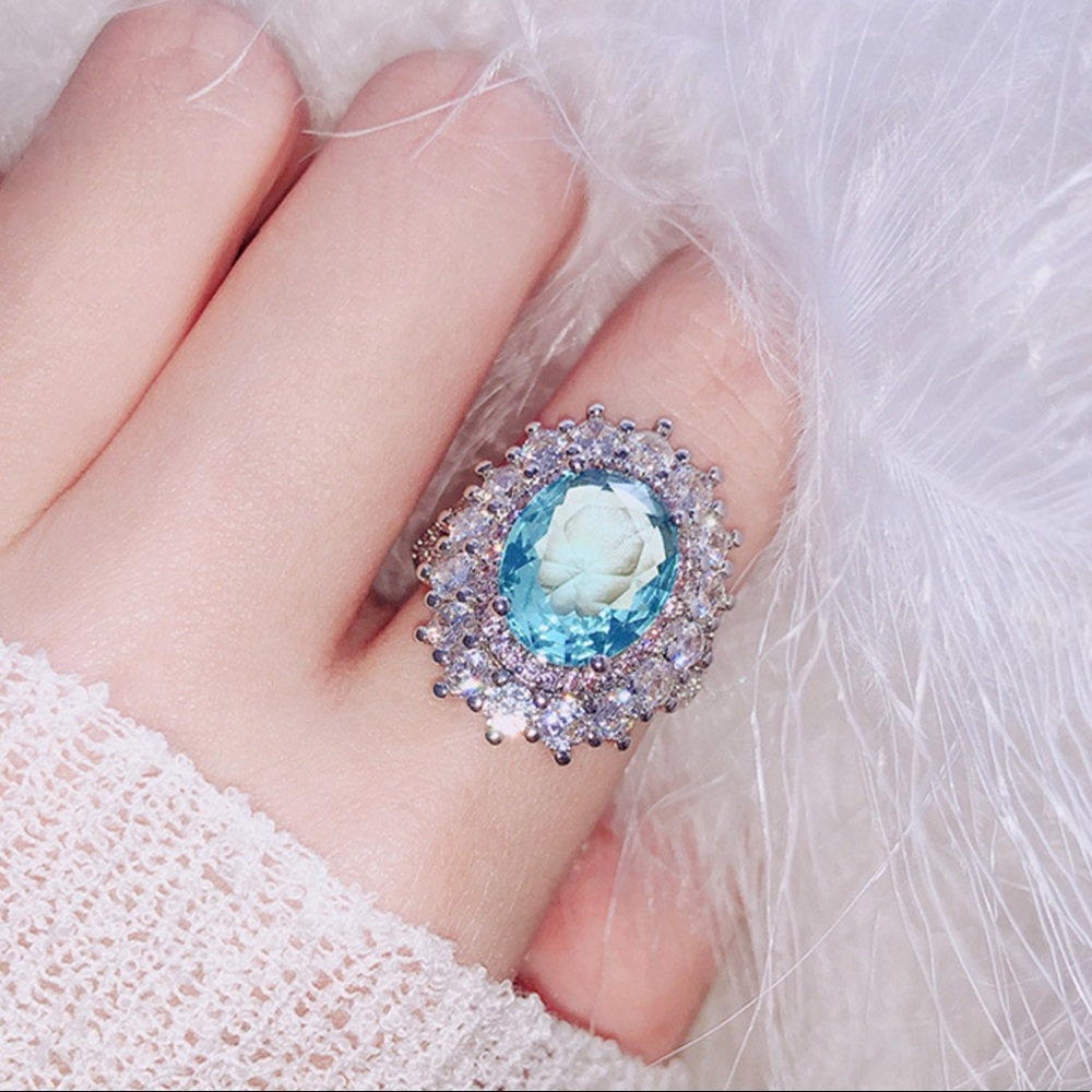 925 Silver Aquamarine Gemstone LUXURY Ring - Picture 1 of 5